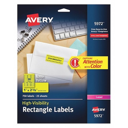 Laser Labels, 1x2-5/8, Yellow, PK750 MPN:5972