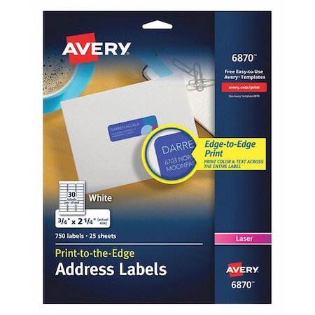 Laser Label Color Print, 30Up, White, PK750 MPN:6870