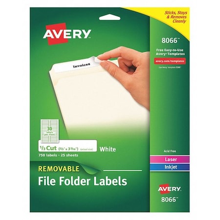 White Removable File Folder Labels, Pk750 MPN:8066