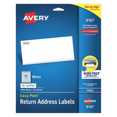 Inkjet Labels, 1/2x1-3/4, 80/Sh, PK2000 MPN:8167