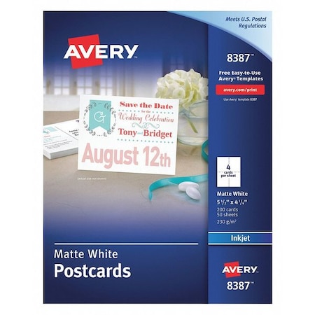 Inkjet Printable Postcards, 50 Sheets, Pk200 MPN:8387