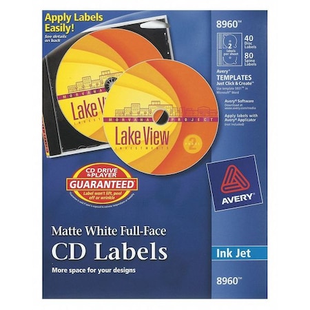 Inkjet Full Face CD Labels, Ink Jet 8960, Pk40 MPN:8960