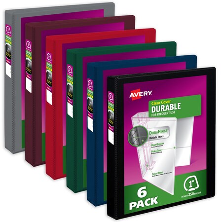 Binder, Assorted Dark Color, Durable, PK6 MPN:05633