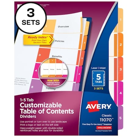 Ready Index 5 Tab Binder Dividers, PK3 MPN:11070