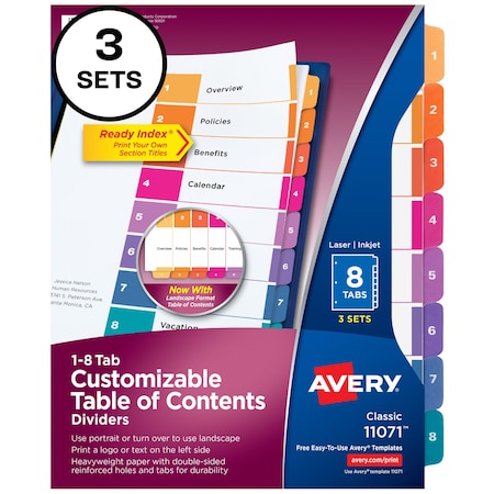 Ready Index 8 Tab Binder Dividers, PK3 MPN:11071