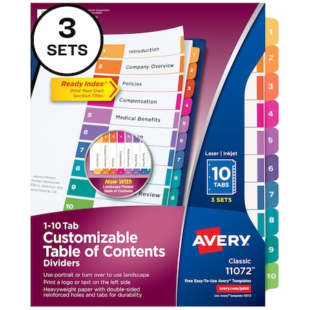 Ready Index 10 Tab Binder Dividers, PK3 MPN:11072