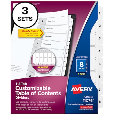Ready Index 8 Tab Binder Dividers, PK3 MPN:11076