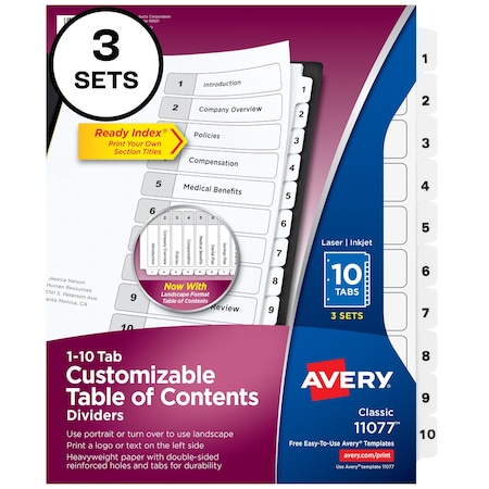 Ready Index 10 Tab Binder Dividers, PK3 MPN:11077