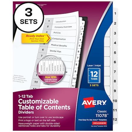 Ready Index 12 Tab Binder Dividers, PK3 MPN:11078
