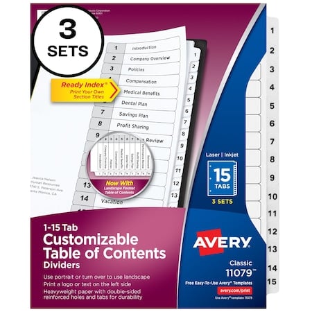 Ready Index 15 Tab Binder Dividers, PK3 MPN:11079
