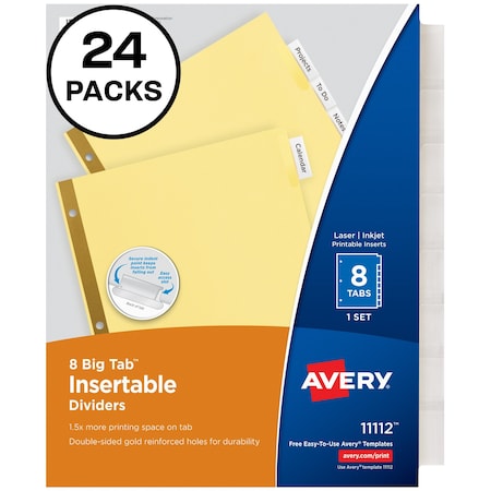 Big Tab Insertable Dividers, 8 Cle, PK24 MPN:11115
