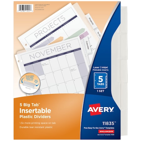 Durable Plastic 5-Tab Insertable Big Tab MPN:11835