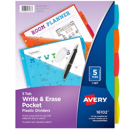 Durable Plastic 5-Tab Write and Erase MPN:16102