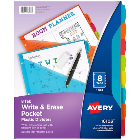 Durable Plastic 8-Tab Write and Erase MPN:16103