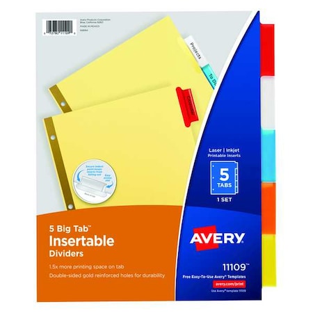 Avery Big Tab Insertable Dividers 11109, Buff Paper, 5 Multicolor Tabs, 1 Set MPN:7278211109