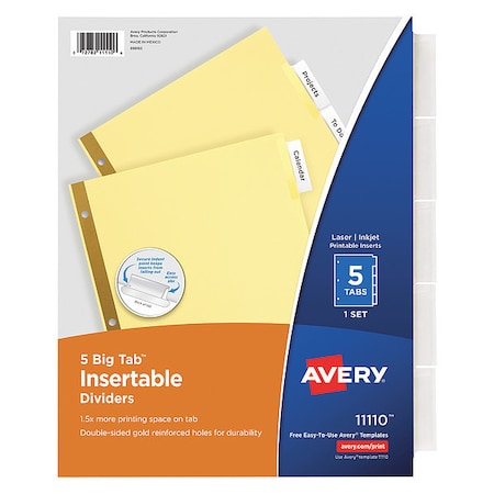 Avery Big Tab Insertable Dividers 11110, Buff Paper, 5 Clear Tabs, 1 Set MPN:7278211110