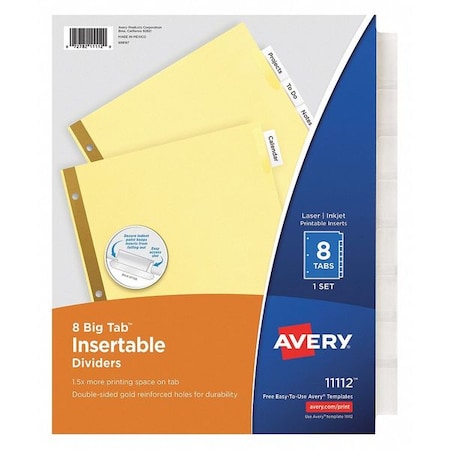 Avery Big Tab Insertable Dividers 11112, Buff Paper, 8 Clear Tabs, 1 Set MPN:7278211112