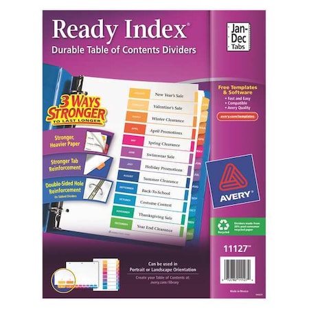 Avery Ready Index Table of Contents Dividers 11127, Jan-Dec, 12-Tab Set MPN:7278211127