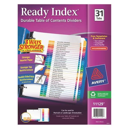 Avery Ready Index Table of Contents Dividers 11129, 31-Tab Set MPN:7278211129