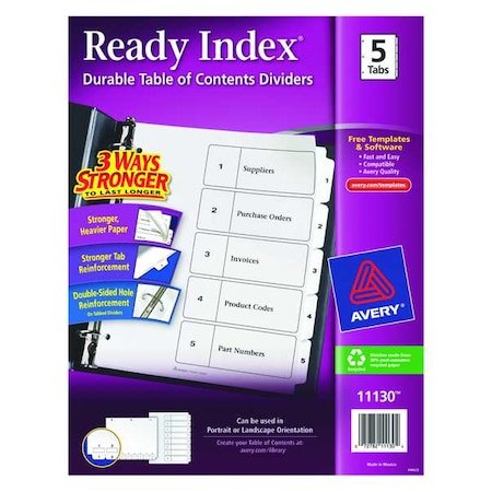 Avery Ready Index Table of Contents Dividers 11130, 5-Tab Set MPN:7278211130