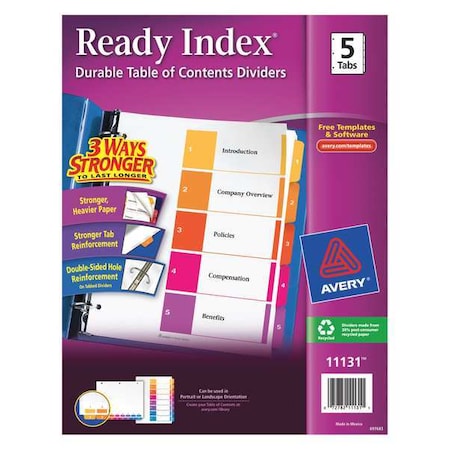 Avery Ready Index Table of Contents Dividers 11131, 5-Tab Set MPN:7278211131