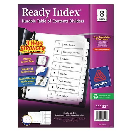 Avery Ready Index Table of Contents Dividers 11132, 8-Tab Set MPN:7278211132