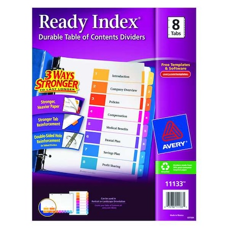 Avery Ready Index Table of Contents Dividers 11133, 8-Tab Set MPN:7278211133