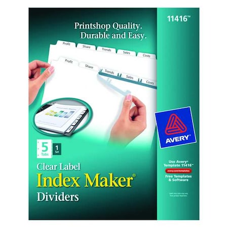 Avery Index Maker Clear Label Dividers 11416, 5-Tab Set, White MPN:7278211416