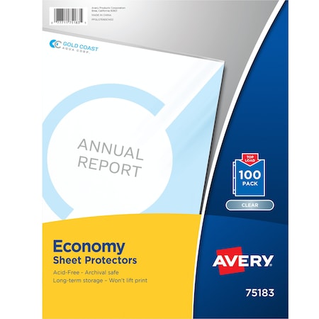 Clear Economy Sheet Protectors, T, PK100 MPN:75183