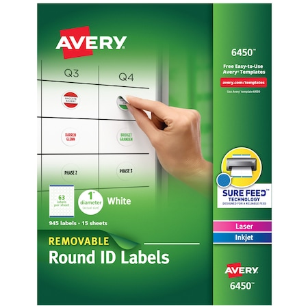 Multiuse Removable Round Labels w, PK945 MPN:6450