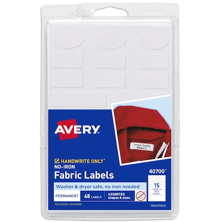 No-Iron Clothing Labels, Washer and, PK45 MPN:40700