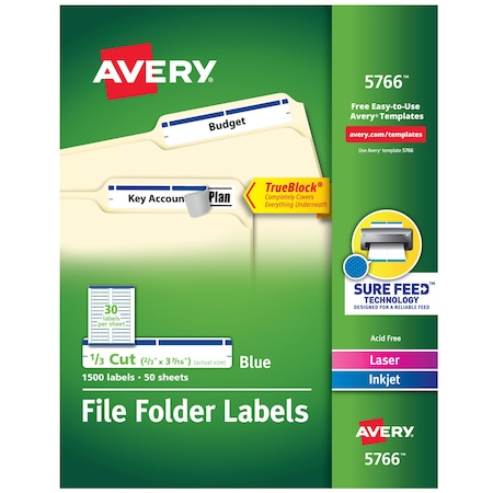 TrueBlock File Folder Labels, 2/, PK1500 MPN:5766