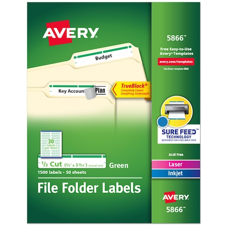 TrueBlock File Folder Labels, Su, PK1500 MPN:5866