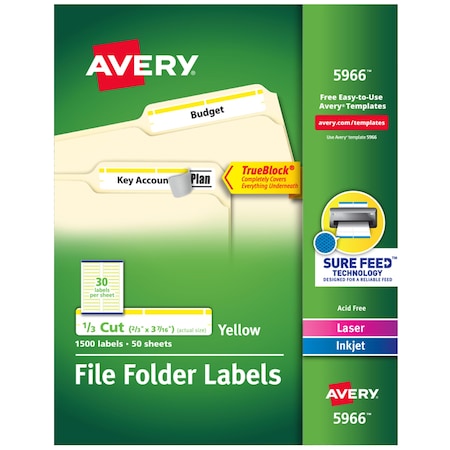 TrueBlock File Folder Labels, 2/, PK1500 MPN:5966