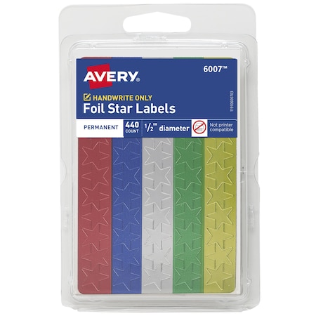 Assorted Foil Star Labels 6007, 1, PK440 MPN:6007