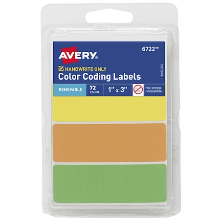 Rectangular Color Coding Labels, 1, PK72 MPN:6722