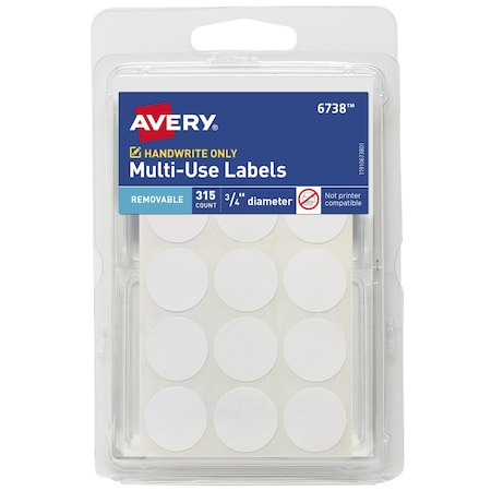 Multi-Use Round Removable Labels, PK315 MPN:6738