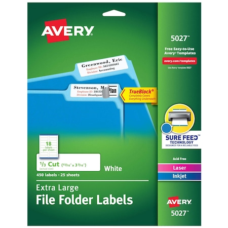 Laser/Inkjet Label, 3 7/16 in Label W, 15/16 in Label H, 18 Labels per Sheet White MPN:7278205027