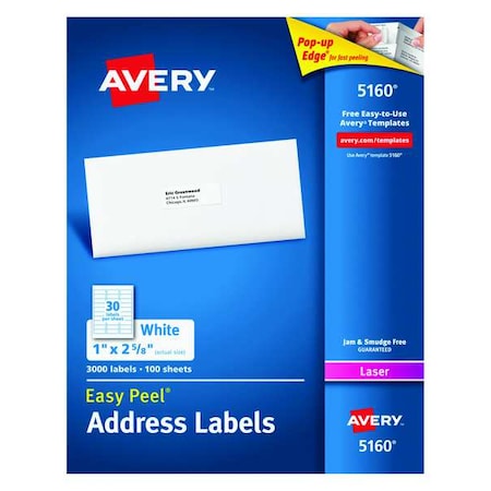 Easy Peel Address Labels, 5160, Permanent Adhesive, 1