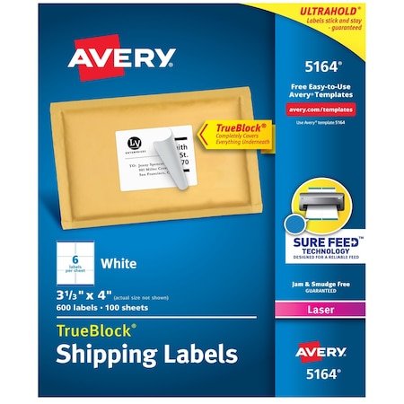 Laser Label, 4 in Label W, 3 1/3 in Label H, 6 Labels per Sheet White MPN:7278205164