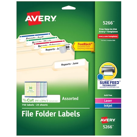 Laser/Inkjet Label, 3 7/16 in Label W, 2/3 in Label H, 30 Labels per Sheet MPN:727825266