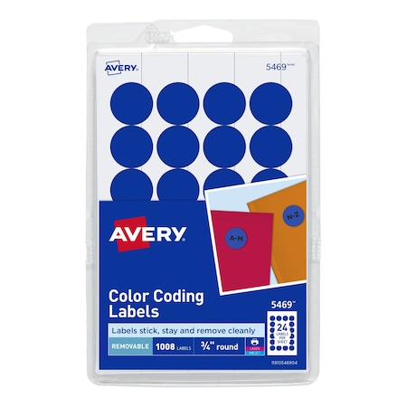 Laser/Inkjet Label, 3/4 in Label W, 3/4 in Label H, 24 Labels per Sheet Dark Blue MPN:727825469