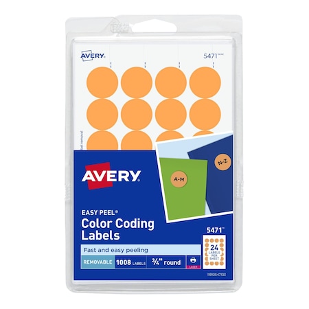 Laser/Inkjet Label, 3/4 in Label W, 3/4 in Label H, 24 Labels per Sheet Neon Orange MPN:727825471