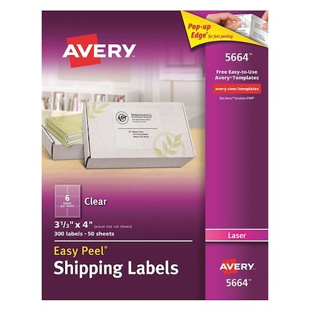 Laser Label, 4 in Label W, 3 1/3 in Label H, 6 Labels per Sheet Clear MPN:727825664