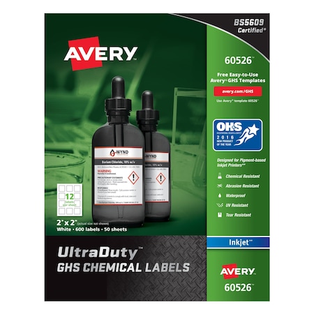 Inkjet Label, 2 in Label W, 2 in Label H, 12 Labels per Sheet White MPN:7278260526