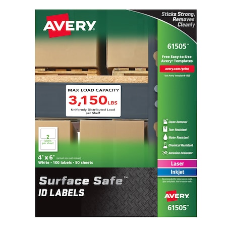 Multiple Purpose Labels, 6 in Label W, 4 in Label H, 50 Labels per Sheet White MPN:7278261505