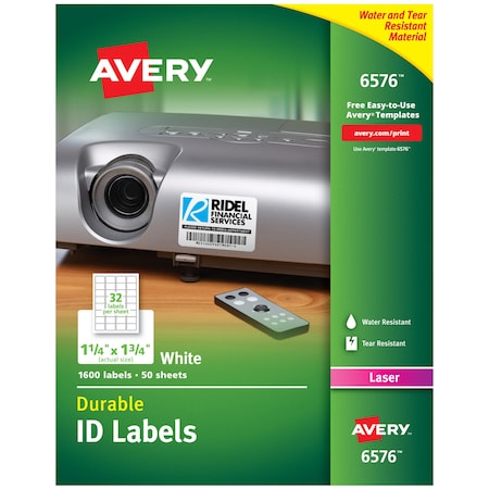Laser Label, 1 3/4 in Label W, 1 1/4 in Label H, 32 Labels per Sheet White MPN:727826576
