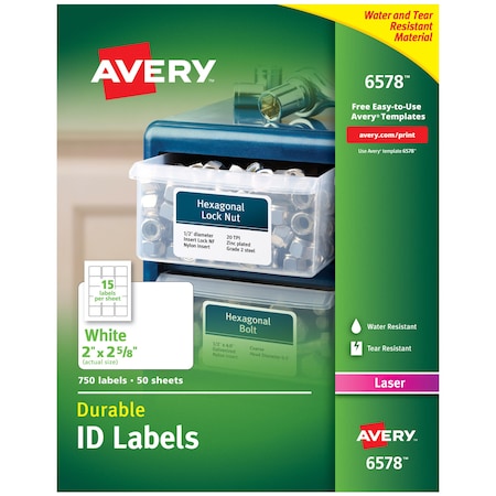 Laser Label, 2 5/8 in Label W, 2 in Label H, 15 Labels per Sheet White MPN:727826578