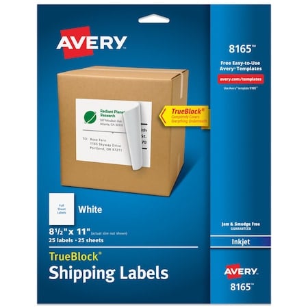 Inkjet Label, 11 in Label W, 8 1/2 in Label H, 1 Labels per Sheet White MPN:727828165