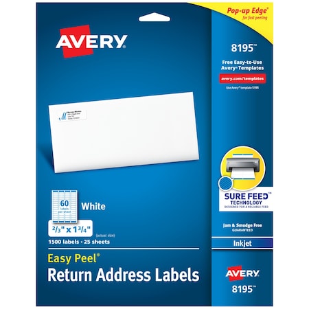 Inkjet Label, 1 3/4 in Label W, 2/3 in Label H, 60 Labels per Sheet White MPN:727828195
